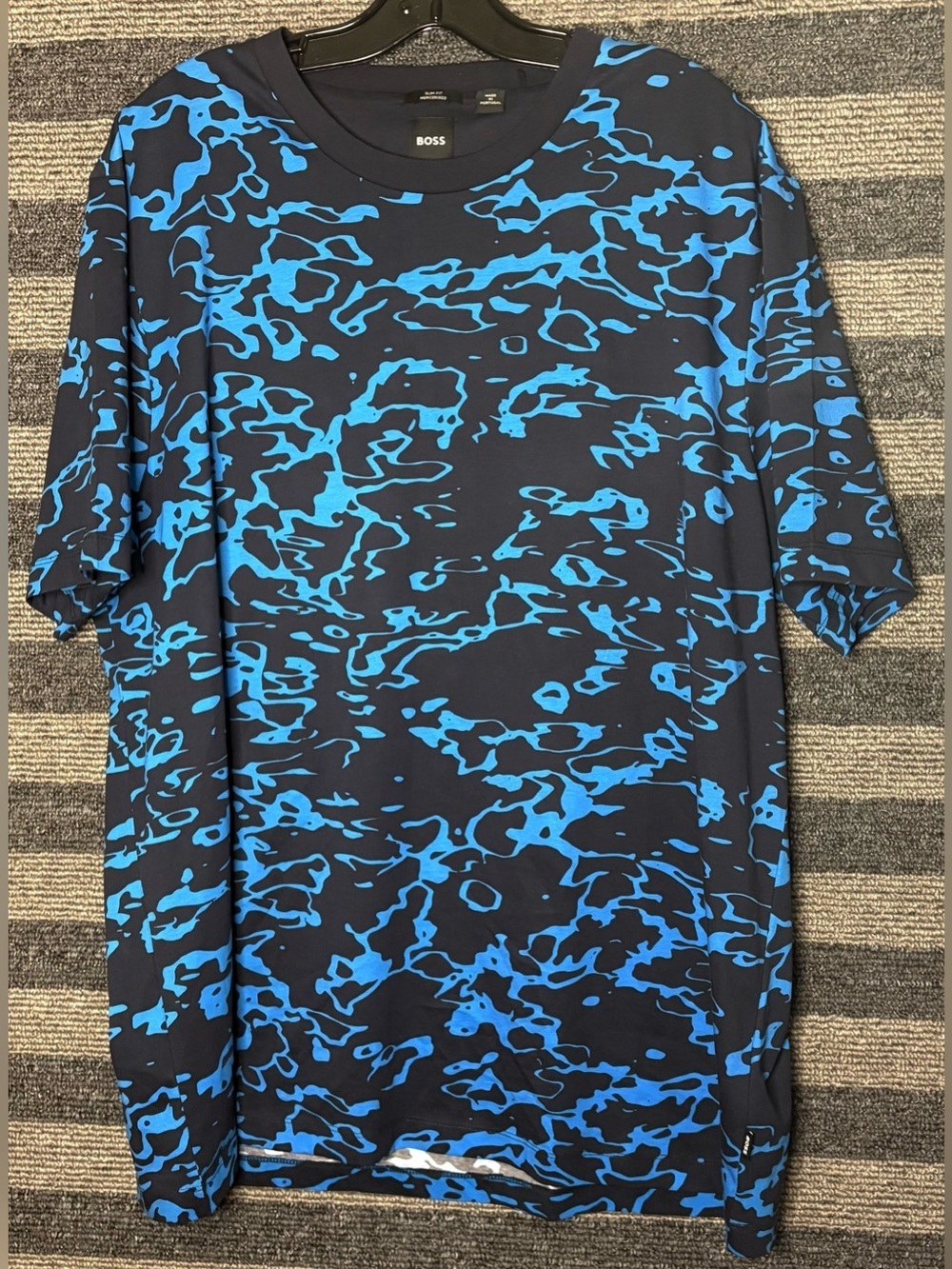 NWOT Hugo Boss Blue Black Abstract Pattern Slim Fit T-Shirt Men’s 3XL